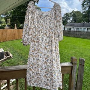White floral 3/4 sleeve midi dress XL